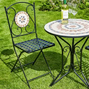 Home Source Sunflower Mosaic Pair of Outdoor Chairs Orange Outdoor Conservatory Folding Metal Patio Bistro Seats