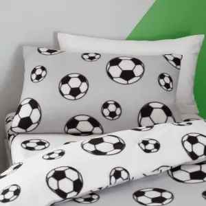 Catherine Lansfield Bedding Football Fleece Reversible Duvet Cover Set with Pillowcases Grey