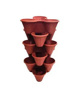 6 Terracotta Strawberry Trio Planter Flower Pot Stackable Plastic Patio Herb Planter