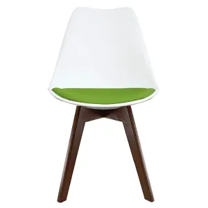 Soho White & Green Plastic Dining Chair with Squared Dark Wood Legs