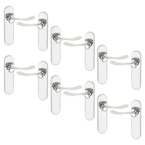 URBNLIVING 174mm Length 12 Pcs Berkshire Metal & Polished Nickel Lever Latch Door Plain Handle Set