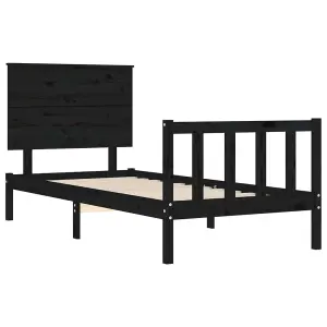 Berkfield Bed Frame with Headboard Black 90x200 cm Solid Wood