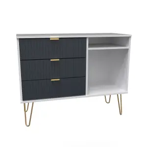 Linear Ready assembled Matt indigo & white Media unit with 2 shelves & 3 drawers, (H)97cm x (W)74cm x (D)39.5cm