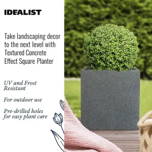 IDEALIST 30cm Square Planter, Flower Box Garden Planter, Textured Reinforced Stone Outdoor Plant Pot H31 L30 W30 cm, 27.9L