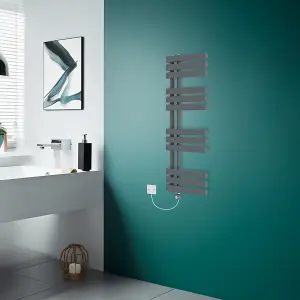 Rinse Bathrooms WiFi Thermostatic Electric Bathroom Heated Towel Rail Radiator with Timer D Shape Tube 1200x450mm Sand Grey