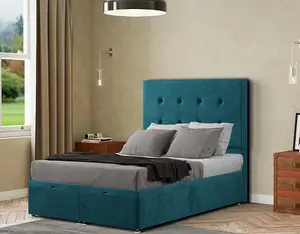 Darlington Ottoman Bed Floor Standing Headboard Matching Buttons Plush Emerald