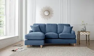 Sofas Express Tenby Navy Blue Left Hand Chaise Tailored Pleat Manhattan Sofa