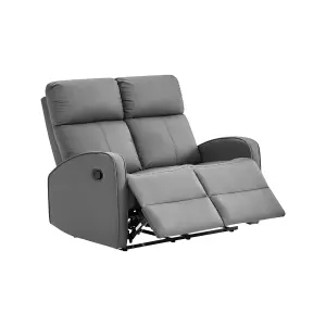 3+2 Manual Reclining Sofa Set with Drop Down Table and Cup Holders in Grey Leather - Parma