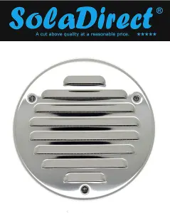 Chrome Louvred Wall Vent Grille with Flyscreen, Fits 100 mm / 4 in Ducts, Round Ventilation Grille with Flat Back