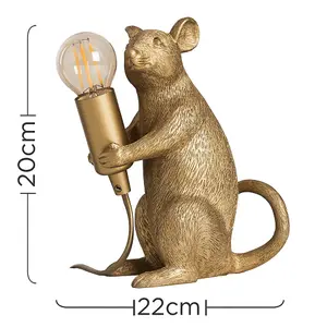 ValueLights Raymond Modern Metallic Gold Painted Rat Design Table Lamp - Includes 4w LED Filament Bulb 2700K Warm White