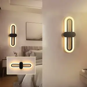 Black Frame Modern Oval LED 15W Indoor Wall Light Bedside Sconce with Acrylic Shade 40cm Warm Light