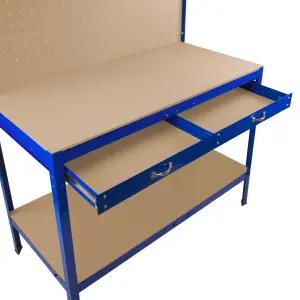 Workbench with Pegboard, Drawer and Light - Blue