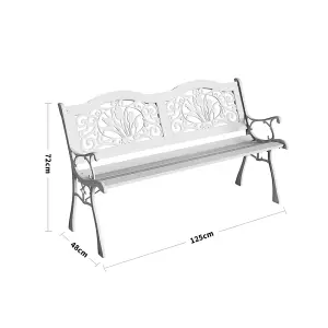 2 Seater Black Metal Wood Garden Patio Bench with Backrest