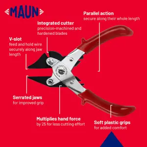 Maun Side Cutter Parallel Plier For Hard Wire Comfort Grips 140 mm