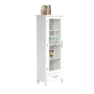 Teamson Home Freestanding Tall Column Bathroom Cabinet with Glass Panelled Door, Bathroom Storage, White