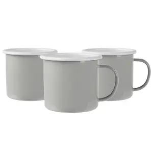 Argon Tableware - Coloured Enamel Mugs - 375ml - Pack of 6 - Grey