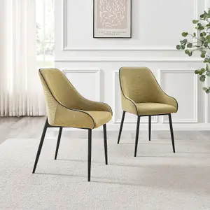 Furniturebox UK Beaumont 2x Sage Green Fabric Black Leg Dining Chair