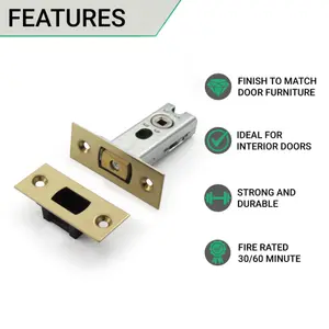 EAI Tubular Bathroom Deadbolt - 64mm Case - 44mm Backset - Polished Brass