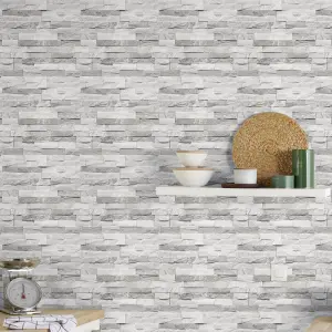 GoodHome Jori Grey & white Brick Textured Wallpaper