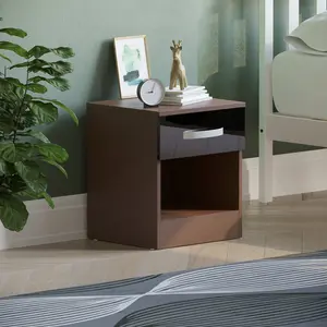 Arkadij High Gloss 1 Drawer Manufactured Wood Bedside Table, Modern Bedroom Cabinet Black/Walnut