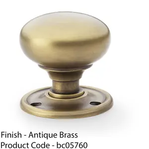 SOLID BRASS Mortice Smooth Mushroom Door Knob - Antique Brass 51mm Diameter