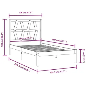 Berkfield Bed Frame Black Solid Wood Pine 100x200 cm