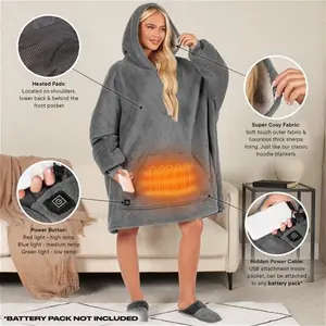 OHS Adults Electric Heated Oversized Hoodie Blanket - Charcoal