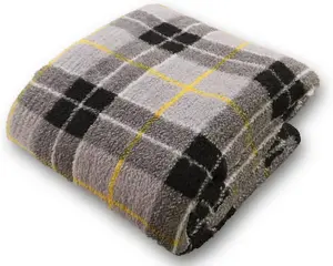 Tartan Check Pattern Luxurious Throws Super Soft Warm Cosy Teddy Sherpa Fleece Sofa and Bed Fleece Blankets Grey (150x200CM)