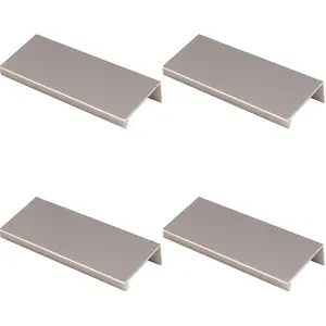 4 PACK - Square Edge Finger Pull Handle - Satin Nickel 100mm - Slim Cupboard Drawer