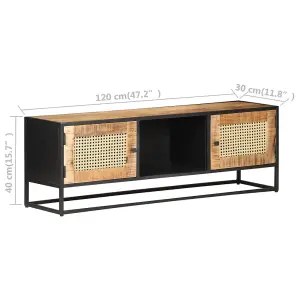 Berkfield TV Cabinet 120x30x40 cm Rough Mango Wood and Natural Cane