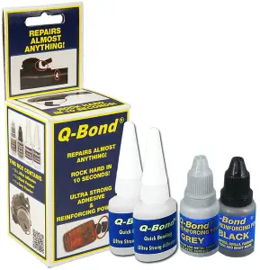 Q Bond Ultra Strong Adhesive Glue Repair Kit and Filler Powder Black and Grey