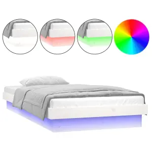 Berkfield LED Bed Frame without Mattress White Single Solid Wood