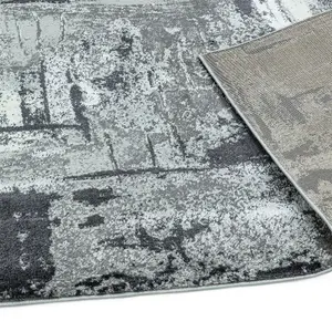 Grey Jute Easy To Clean Abstract Rug For Dining Room Bedroom And Living Room-120cm X 170cm