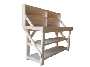 Acorn workbench, kiln-dry work station (H-90cm, D-64cm, L-150cm) with back panel and double shelf