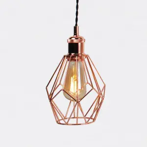 First Choice Lighting Set of 2 Matt Black & Copper Geometric 3 Light Bar Pendants