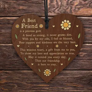 Red Ocean Best Friend Sign Poem Wooden Heart Thank You Gift For Best Friend Birthday Gift For Her Friendship Sign