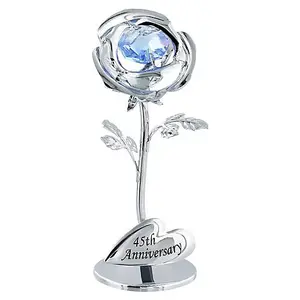 Modern 45th Anniversary Silver Plated Flower with Blue Swarovski Crystal Bead