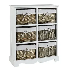 Home Source Lichfield 6 Wicker Basket Drawer Chest Storage Unit White