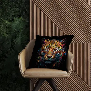 Splashart Leopard Face Outdoor Cushion 60cm x 60cm