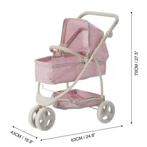 Teamson Kids Polka Dots Princess 2-in-1 Baby Doll Stroller, Pink