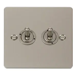 Flat Plate Pearl Nickel 2 Gang 2 Way 10AX Toggle Light Switch - SE Home