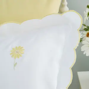 Catherine Lansfield Bedding Lorna Embroidered Daisy Single Duvet Cover Set with Pillowcases White Yellow