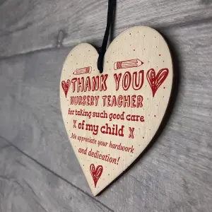 Red Ocean Handmade Wooden Hanging Heart Plaque Gift For Nursery Teacher Thank You Keepsake Gift