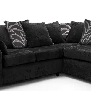 Zina Black Chenille L Shaped 3 to 4 Seater Corner Sofa Scatter Back - Right Hand Facing