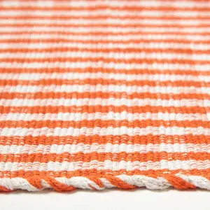 Homescapes Cotton Gingham Check Rug Hand Woven Orange White, 66 x 200 cm