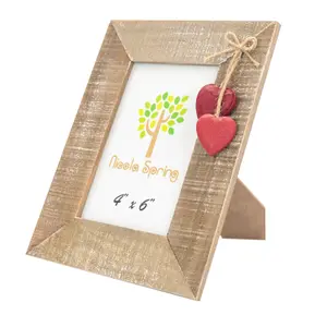 Nicola Spring Rustic Red Hearts Photo Frame - Wooden Portrait Table Standing Picture Display Frames - 4 x 6"