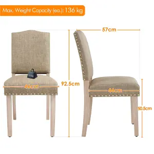 Yaheetech Set of 2 Upholstered Dining Chair with Nailhead Trim Khaki