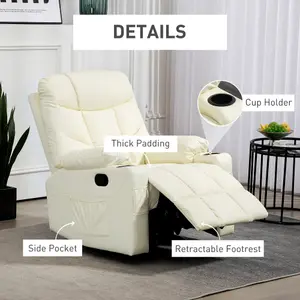 HOMCOM Manual Recliner Chair with Footrest, Cup Holder, Swivel Base, Cream