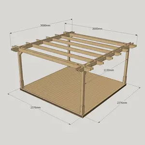 Double Premium Pergola and Decking Kit - Wood - L300 x W300 cm - Rustic Brown