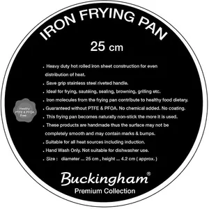 Buckingham Premium Iron Fry Pan Skillet Sauté Pan 25 cm